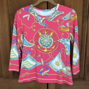 J. McLaughlin Signature Tee Pink w/ Nautical Print